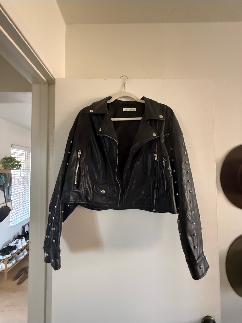 12th Tribe Black Studded Leather Moto Jacket